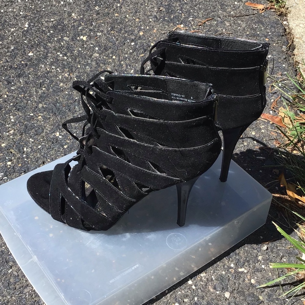 Anne Michelle black lace up see through booties 9